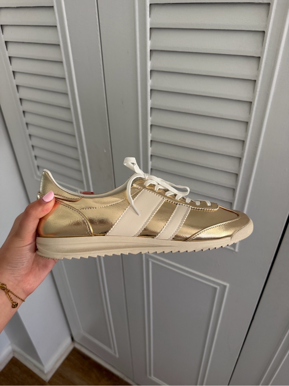 Madden Girl Metallic Gold and Cream Retro Runner